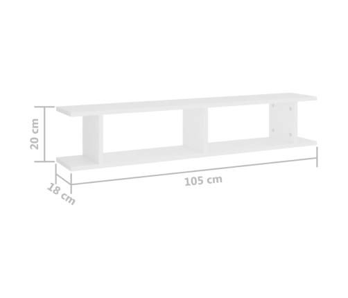 Estantes de pared 2 uds madera contrachapada blanco 105x18x20cm