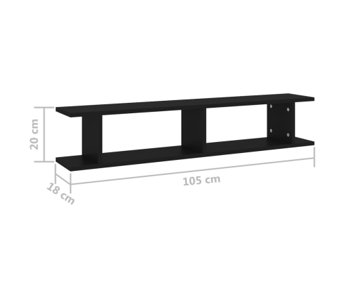 Estantes de pared 2 uds madera contrachapada negro 105x18x20 cm