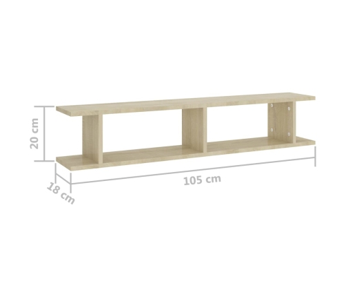 vidaXL Estantes de pared 2 uds contrachapado roble Sonoma 105x18x20 cm