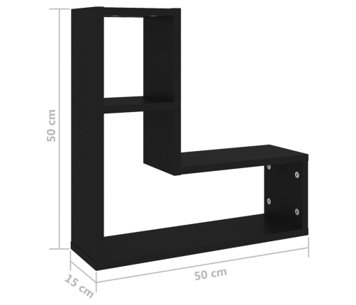 Estantes de pared 2 uds madera contrachapada negro 50x15x50 cm