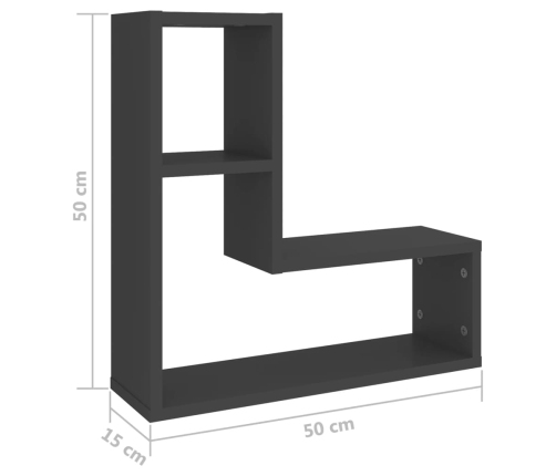 Estantes de pared 2 uds madera contrachapada gris 50x15x50 cm