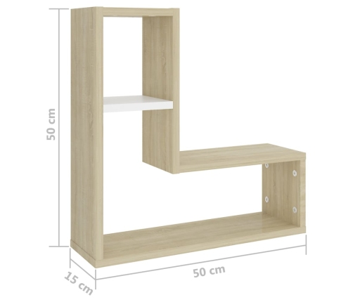 vidaXL Estantes de pared 2 uds contrachapado blanco y roble 50x15x50cm