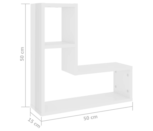 Estantes de pared 2 uds contrachapado blanco brillo 50x15x50 cm