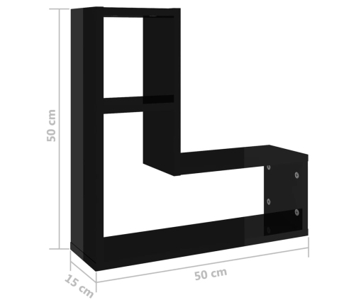 vidaXL Estantes de pared 2 uds contrachapado negro brillo 50x15x50 cm