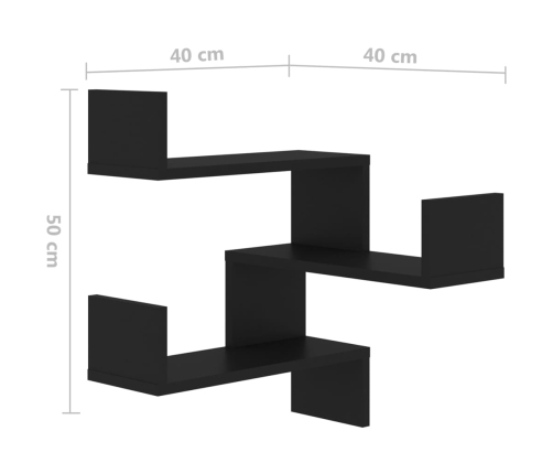 Estante de esquina de pared madera ingeniería negro 40x40x50 cm