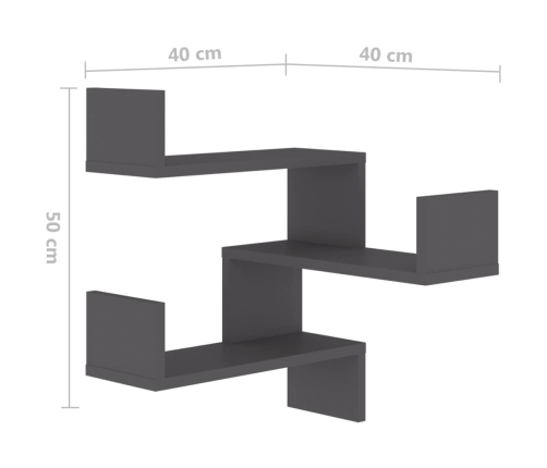 vidaXL Estante de esquina de pared madera ingeniería gris 40x40x50 cm