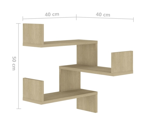 vidaXL Estante de esquina pared contrachapado roble Sonoma 40x40x50 cm