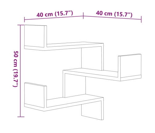 Estante esquina pared 2uds contrachapado color roble 40x40x50cm