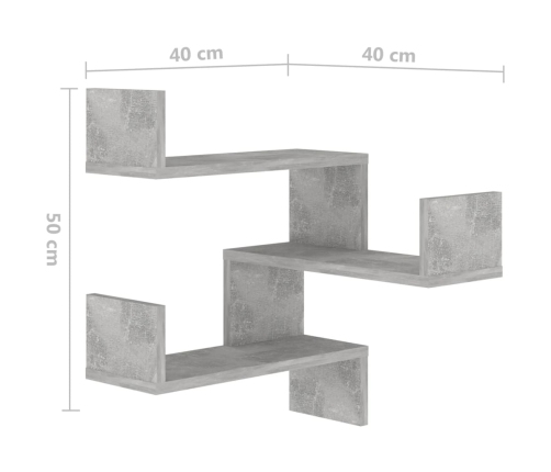 vidaXL Estante de esquina pared contrachapado gris hormigón 40x40x50cm