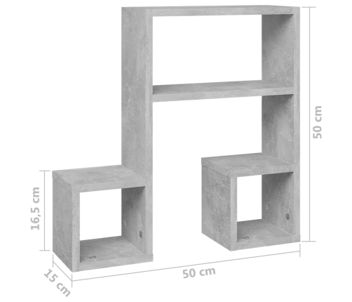 Estantes de pared 2 uds contrachapado gris hormigón 50x15x50 cm