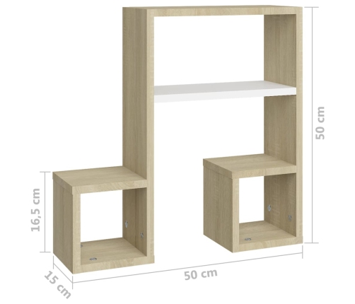 Estantes de pared 2 uds contrachapado blanco y roble 50x15x50cm