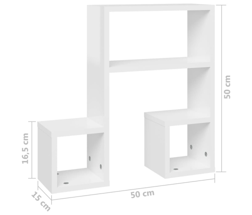 Estantes de pared 2 uds contrachapado blanco brillo 50x15x50 cm