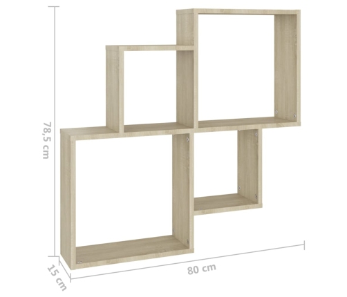 Estante cubo de pared contrachapado roble Sonoma 80x15x78,5 cm