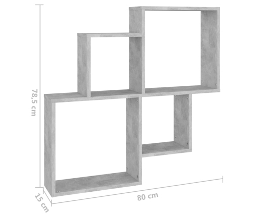 vidaXL Estante cubo de pared contrachapado gris hormigón 80x15x78,5 cm