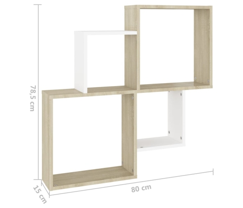 vidaXL Estante cubo de pared contrachapado blanco y roble 80x15x78,5cm