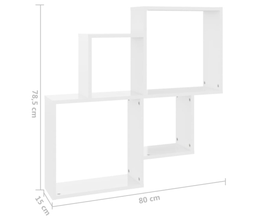 Estante cubo de pared contrachapado blanco brillo 80x15x78,5 cm