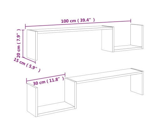 Estantes de pared 2 uds madera de ingeniería roble 100x15x20 cm