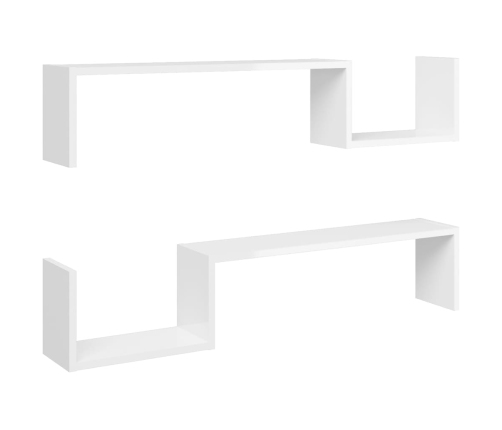 Estantes de pared 2 uds contrachapado blanco brillo 100x15x20cm