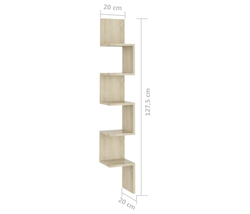 vidaXL Estantería esquina pared madera roble ahumado 20x20x127,5 cm