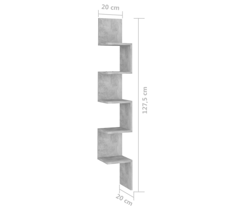 vidaXL Estante esquina pared contrachapado gris hormigón 20x20x127,5cm