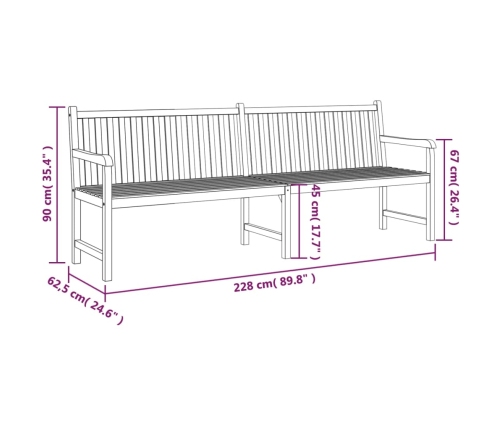 Banco de jardín de madera maciza de teca 228 cm