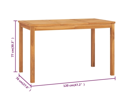 Mesa de comedor de jardín madera maciza de teca 120x70x77 cm