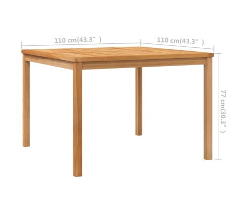 Mesa de comedor de jardín madera maciza de teca 110x110x77 cm