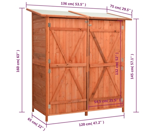 Caseta para herramientas de jardín abeto macizo 136x75x160 cm