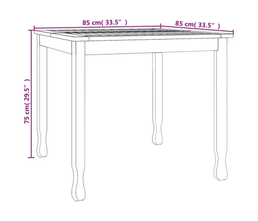 Mesa de comedor de jardín madera maciza de teca 85x85x75 cm