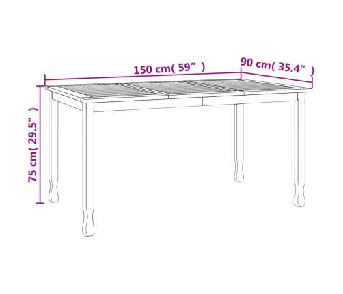 Mesa de comedor de jardín madera maciza de teca 150x90x75 cm