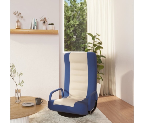 Silla de suelo giratoria de tela azul y crema