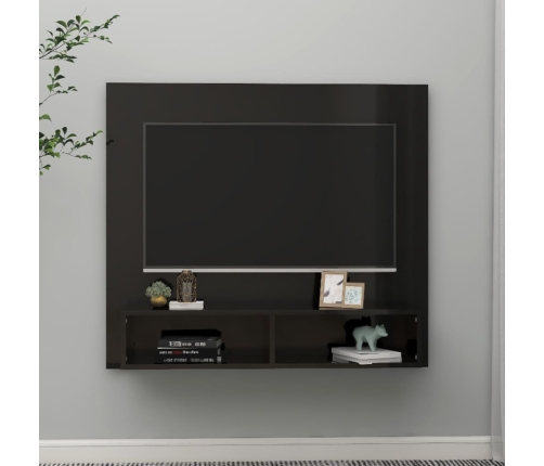 vidaXL Mueble TV de pared contrachapado negro brillante 102x23,5x90 cm