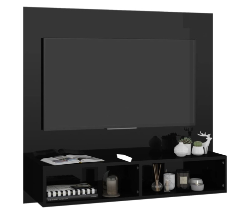 vidaXL Mueble TV de pared contrachapado negro brillante 102x23,5x90 cm