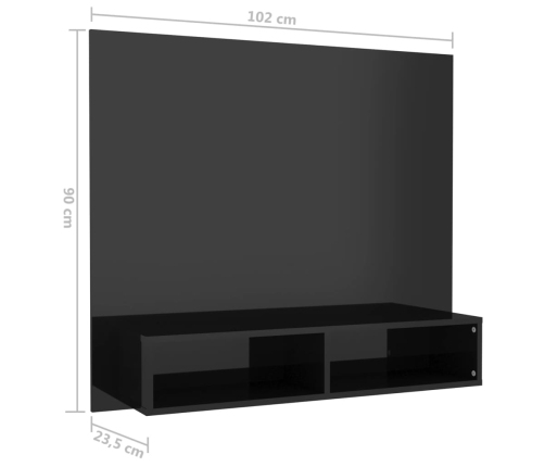 vidaXL Mueble TV de pared contrachapado negro brillante 102x23,5x90 cm