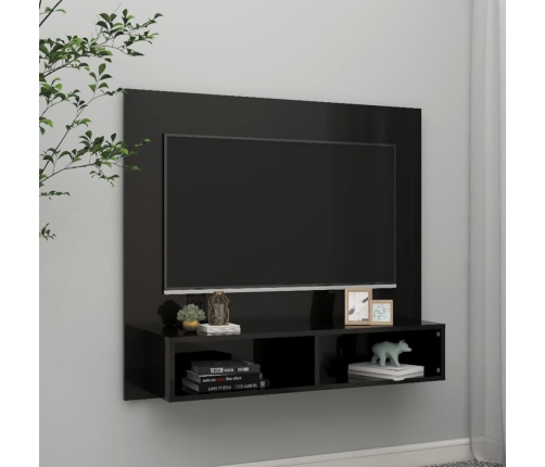 vidaXL Mueble TV de pared contrachapado negro brillante 102x23,5x90 cm