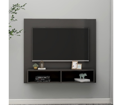 Mueble TV de pared contrachapado gris brillante 102x23,5x90 cm