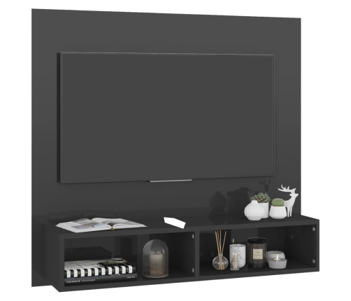 Mueble TV de pared contrachapado gris brillante 102x23,5x90 cm