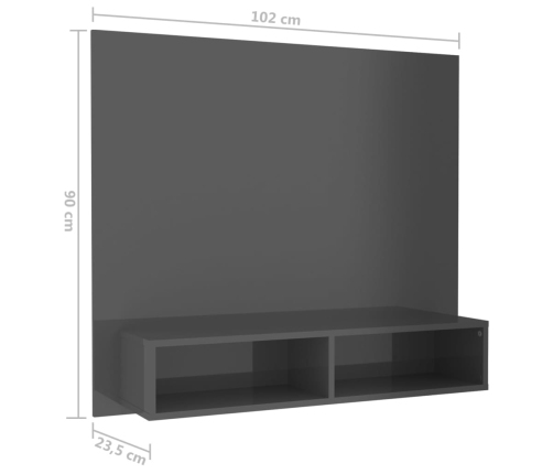 Mueble TV de pared contrachapado gris brillante 102x23,5x90 cm