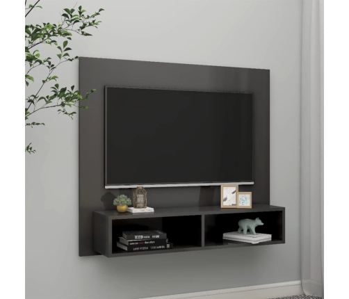 Mueble TV de pared contrachapado gris brillante 102x23,5x90 cm