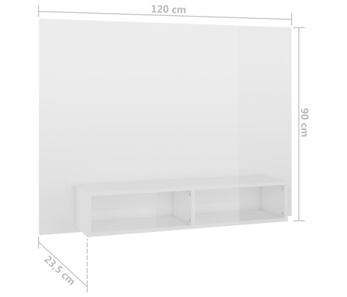 Mueble TV de pared contrachapado blanco brillante 120x23,5x90cm