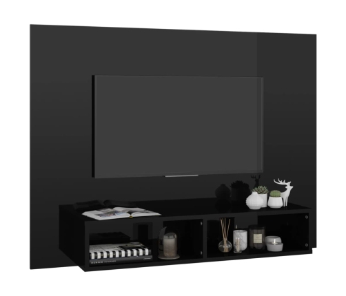 Mueble TV de pared contrachapado negro brillante 120x23,5x90 cm