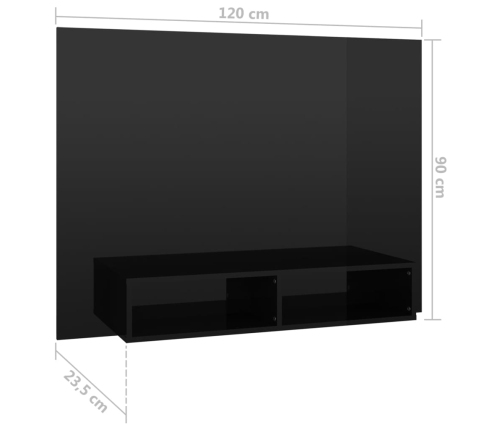 Mueble TV de pared contrachapado negro brillante 120x23,5x90 cm