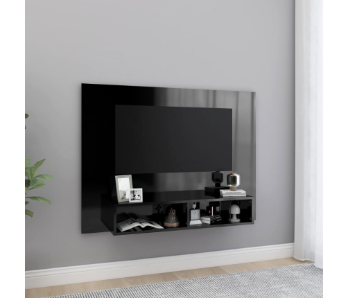 Mueble TV de pared contrachapado negro brillante 120x23,5x90 cm