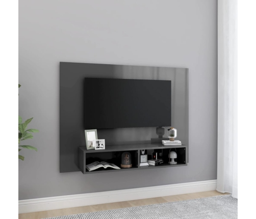 Mueble TV de pared contrachapado gris brillante 120x23,5x90 cm