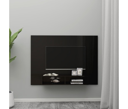 Mueble TV de pared contrachapado negro brillante 135x23,5x90 cm