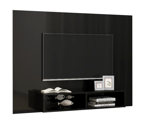 Mueble TV de pared contrachapado negro brillante 135x23,5x90 cm