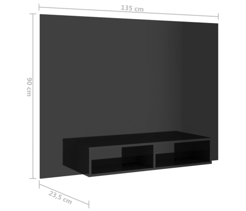 Mueble TV de pared contrachapado negro brillante 135x23,5x90 cm