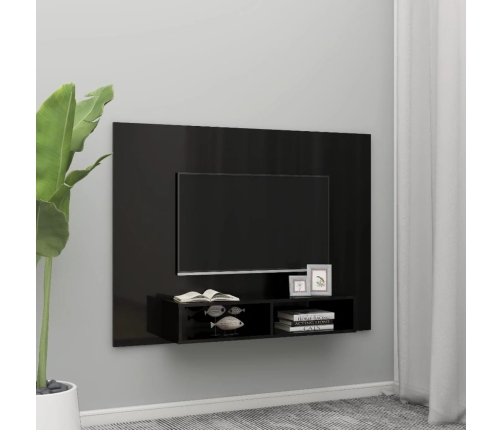 Mueble TV de pared contrachapado negro brillante 135x23,5x90 cm