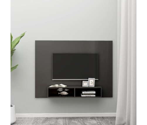 Mueble TV de pared contrachapado gris brillante 135x23,5x90 cm