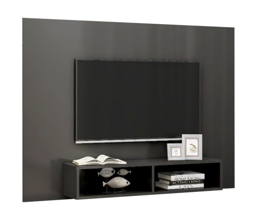 Mueble TV de pared contrachapado gris brillante 135x23,5x90 cm